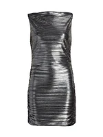 Emberly Metallic Plissé Sleeveless Minidress