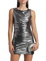 Emberly Metallic Plissé Sleeveless Minidress