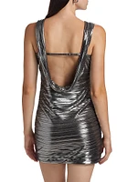 Emberly Metallic Plissé Sleeveless Minidress