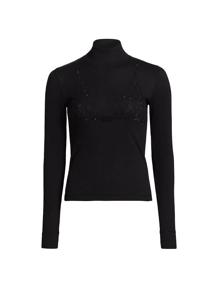Ribbed Rhinestone Turtleneck Top