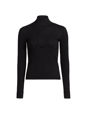 Ribbed Rhinestone Turtleneck Top