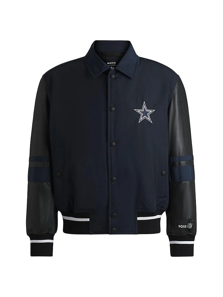 BOSS x NFL Mixed-Material Jacket with Faux-Leather Sleeves