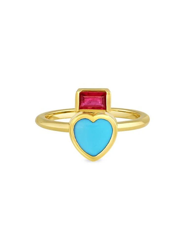 Tillya Tepe 18K Yellow Gold, Turquoise & Ruby Ring