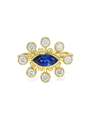 Tillya Tepe Eye Cosmos Blue Sapphire & 0.48 TCW Diamond Ring