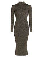 Metallic Mock Turtleneck Body-Con Midi-Dress