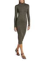 Metallic Mock Turtleneck Body-Con Midi-Dress