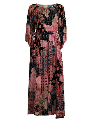 Verronah Abstract Burnout Drawstring Maxi-Dress
