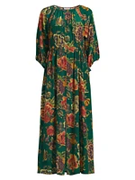 Verronah Floral Silk Drawstring Midi-Dress