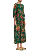 Verronah Floral Silk Drawstring Midi-Dress
