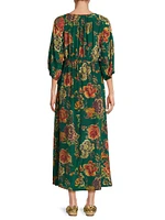 Verronah Floral Silk Drawstring Midi-Dress