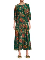 Verronah Floral Silk Drawstring Midi-Dress