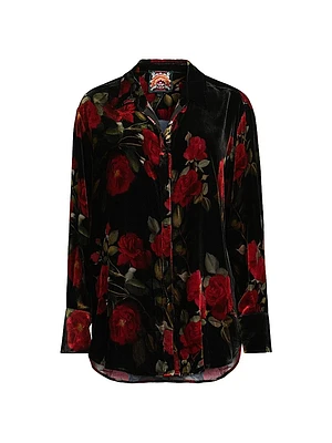 Rosana Floral Velvet Button-Front Shirt