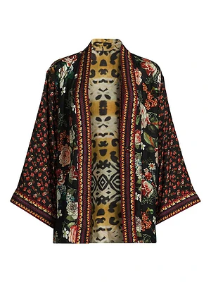 Attar Printed Silk Reversible Kimono-Style Jacket