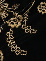 Embroidered Stretch Velvet High-Rise Leggings