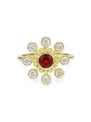 Tillya Tepe Flower Cosmos 18K Yellow Gold, Ruby & 0.48 TCW Diamond Ring