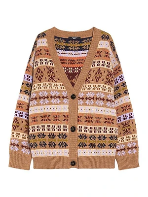 Eccelso Intarsia-Knit V-Neck Cardigan