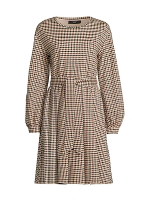 Vetta Houndstooth Jersey Belted Minidress