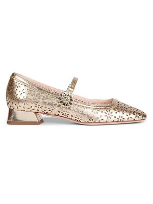 New Tres Vivier Strass Buckle Leather Mary Janes