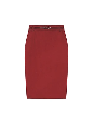Ginseng Belted Wool Midi-Skirt