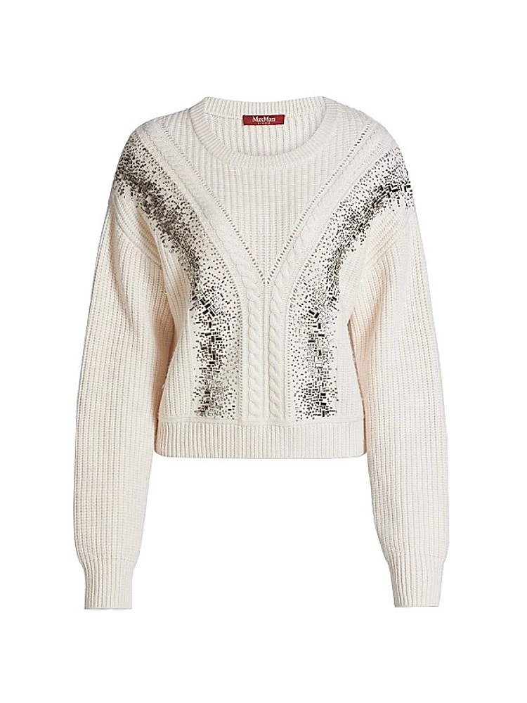 Lessy Embellished Rib-Knit Wool Sweater