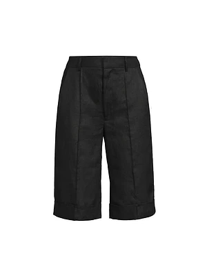 Pintuck Linen Bermuda Shorts