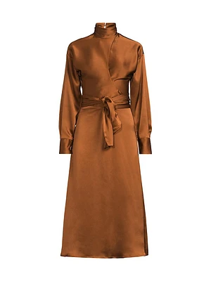 Joi Satin Wrap Midi-Dress