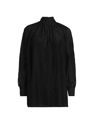 Poet Cotton-Silk Mock-Neck Blouse