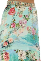 Floral Silk Ruffled Maxi Skirt