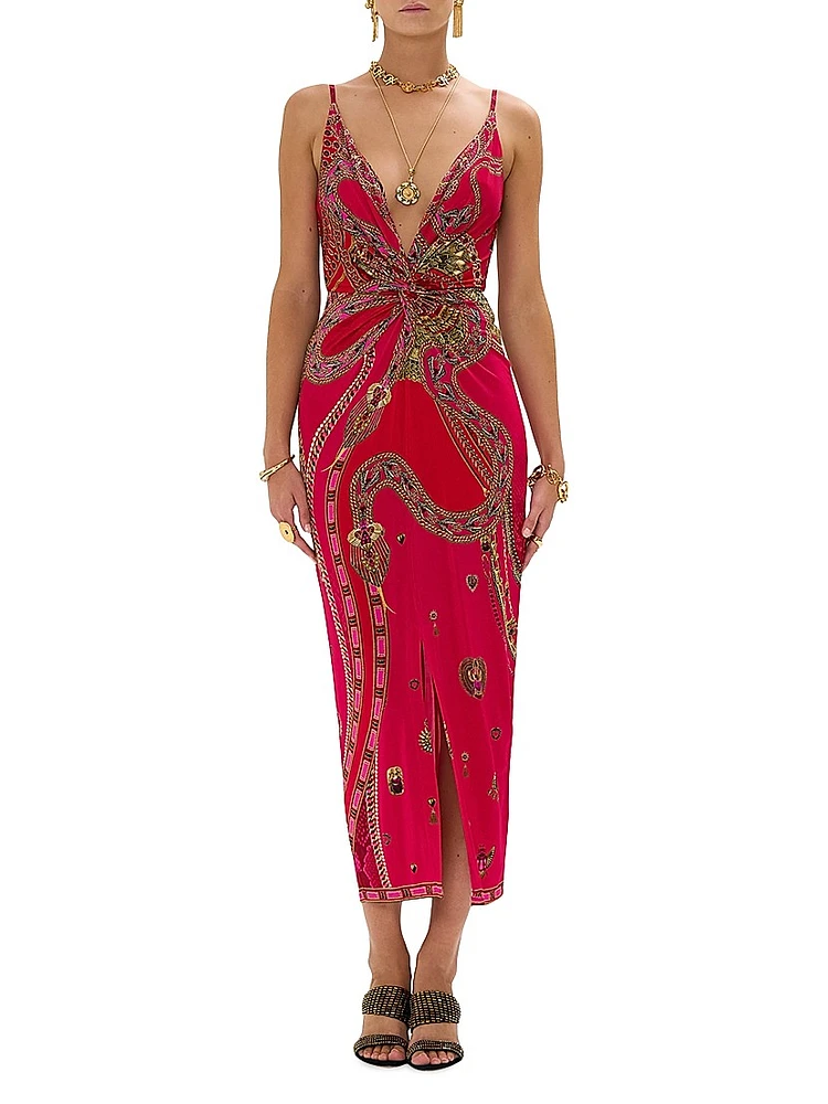 Abstract Gathered Maxi Dress