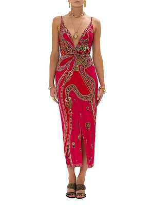 Abstract Gathered Maxi Dress