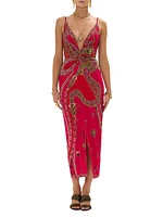 Abstract Gathered Maxi Dress