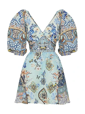 Printed Linen & Silk Minidress