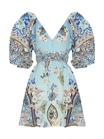 Printed Linen & Silk Minidress