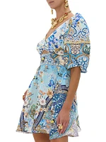 Printed Linen & Silk Minidress