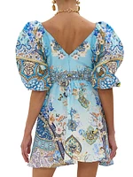 Printed Linen & Silk Minidress