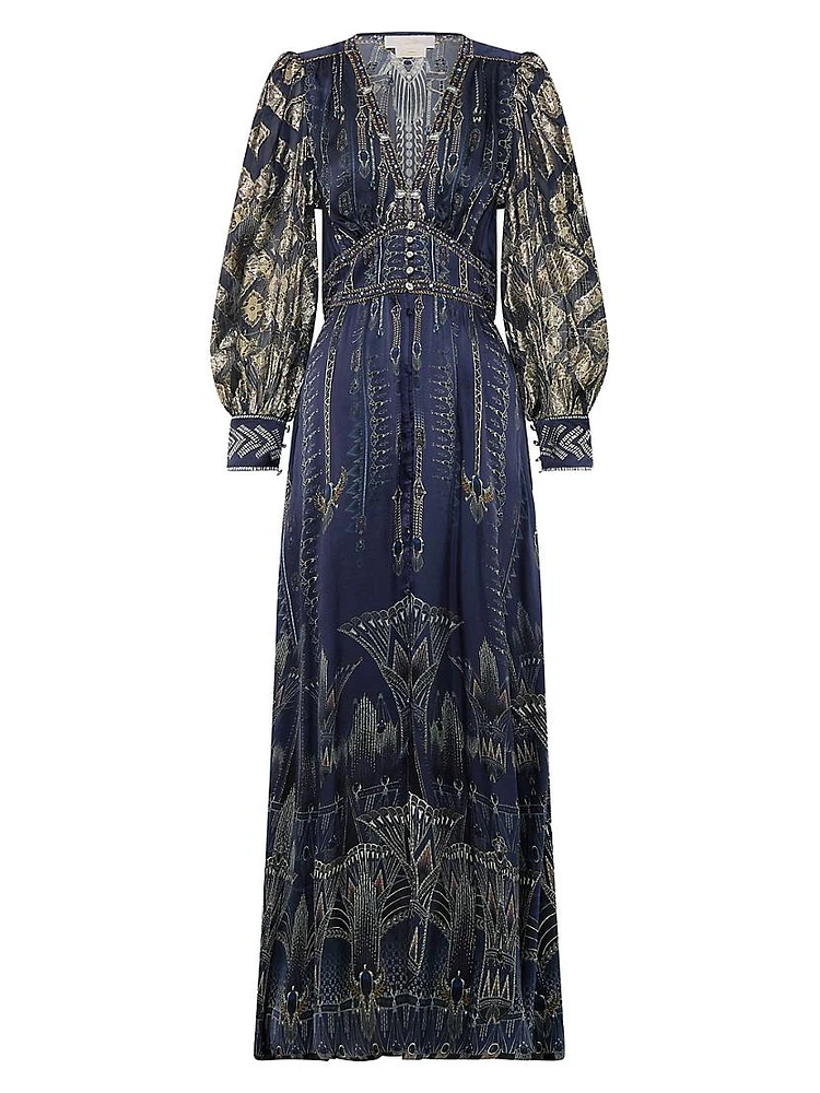 Egypt Silk Empire-Waist Maxi Dress