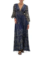 Egypt Silk Empire-Waist Maxi Dress
