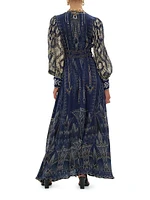 Egypt Silk Empire-Waist Maxi Dress