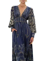 Egypt Silk Empire-Waist Maxi Dress