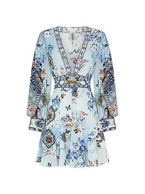 Printed Silk Frill Minidress