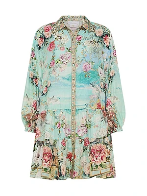 Printed Silk Tiered Shirtdress