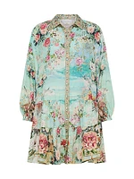 Printed Silk Tiered Shirtdress