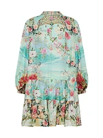 Printed Silk Tiered Shirtdress
