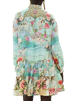 Printed Silk Tiered Shirtdress