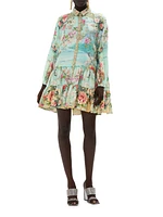 Printed Silk Tiered Shirtdress