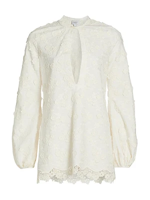 Floral-Embroidered Poplin Minidress