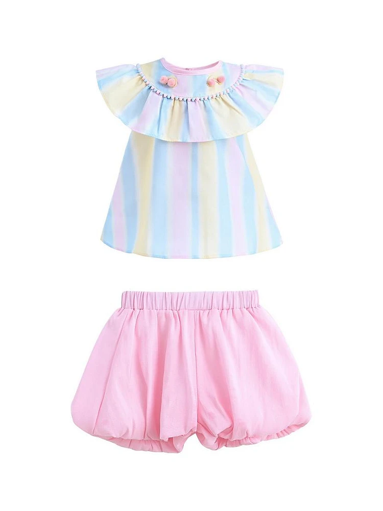 Baby & Little Girl's Rainbow Striped Ruffle Outfit