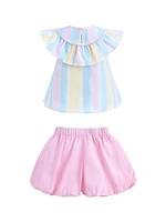 Baby & Little Girl's Rainbow Striped Ruffle Outfit