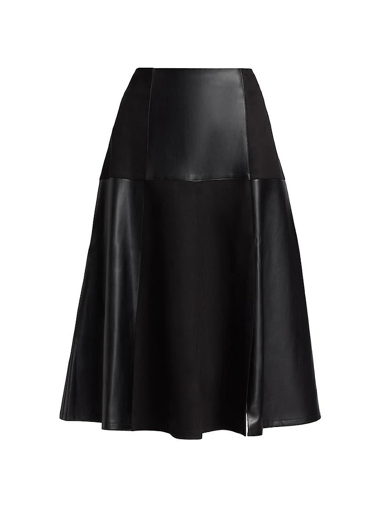Lucy Patchwork Faux Leather & Suede Midi-Skirt