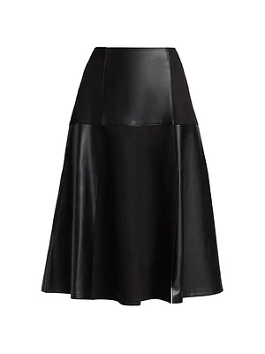 Lucy Patchwork Faux Leather & Suede Midi-Skirt